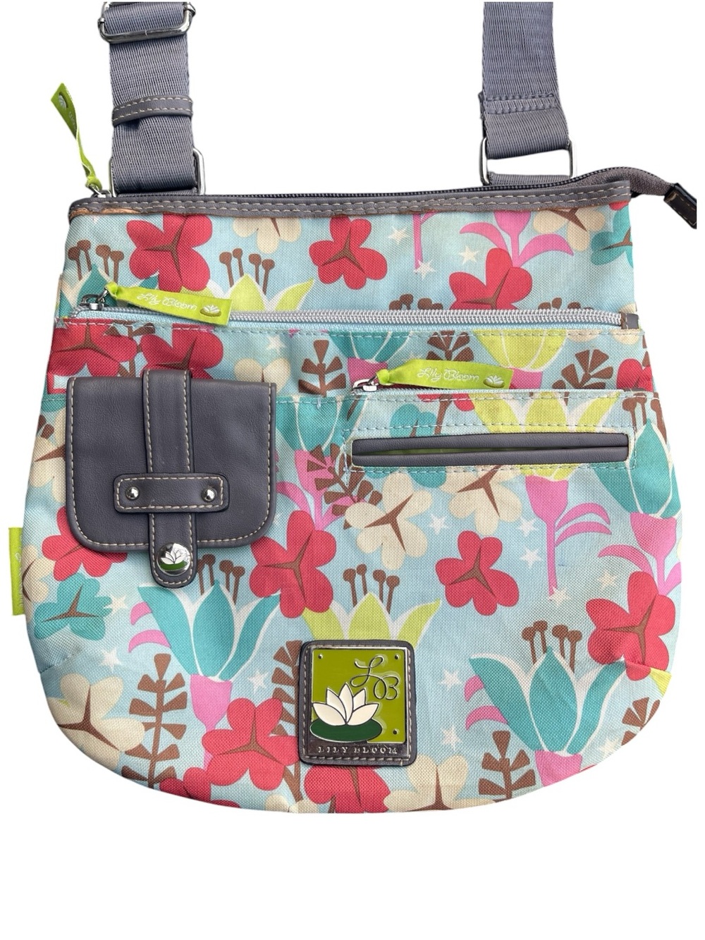 Lily Bloom Floral Adjustable Grey Strap Coated Canvas Crossbody Bag Purse